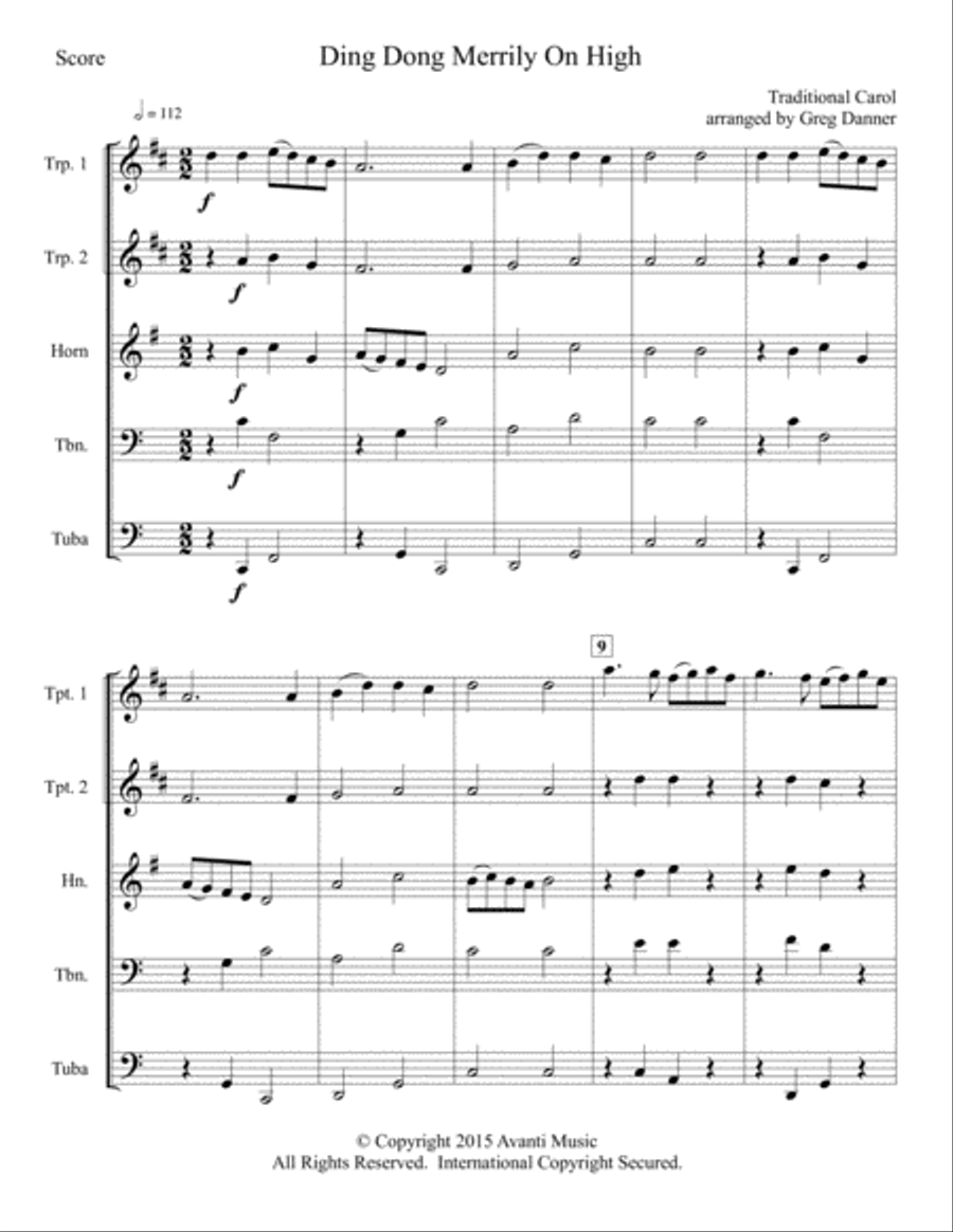 Ding Dong Merrily On High Brass Quintet scores gallery preview page 1