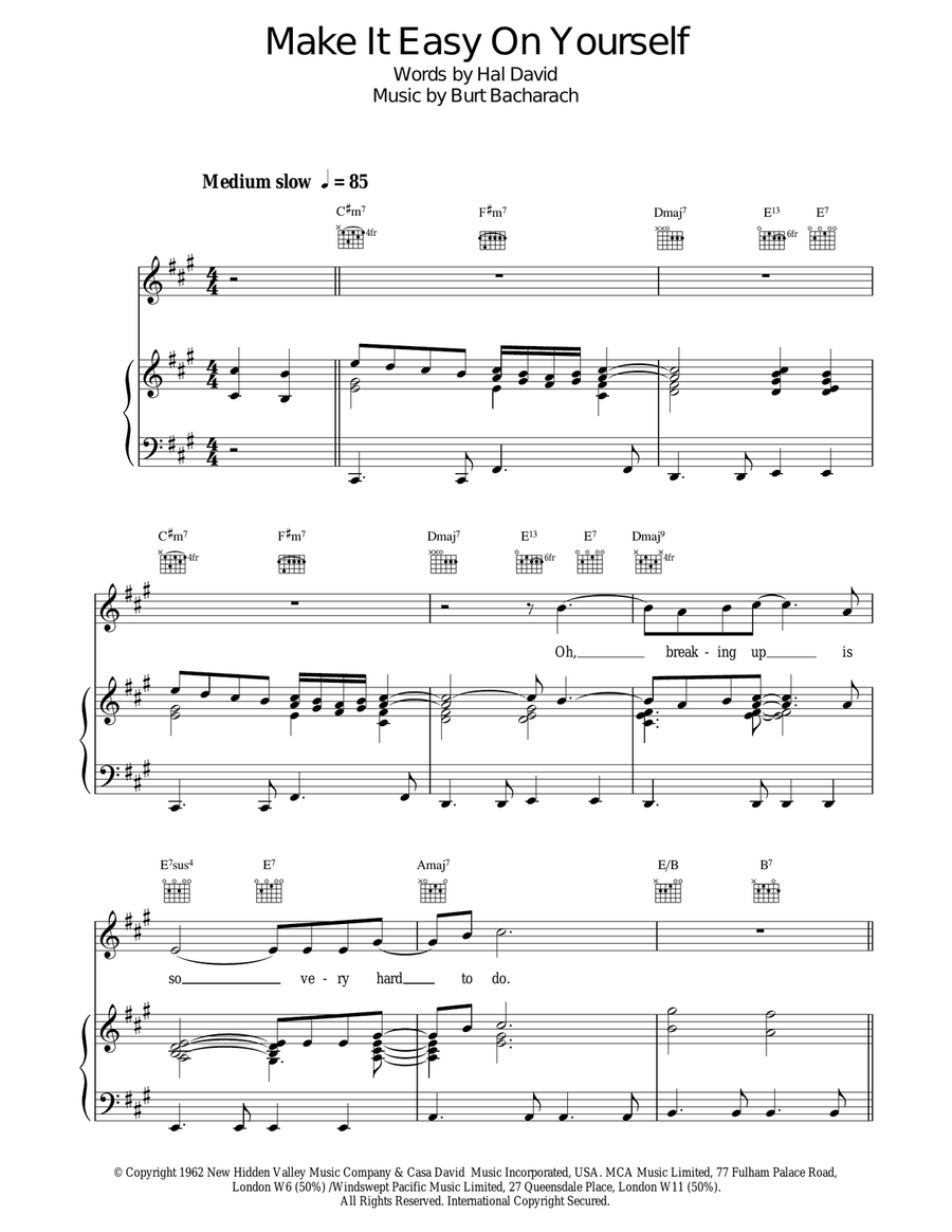 Make It Easy On Yourself Piano, Vocal, Guitar scores gallery preview page 1