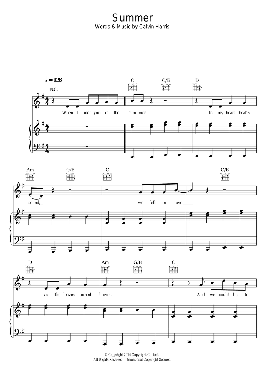 Summer Summer Piano, Vocal scores gallery preview page 1