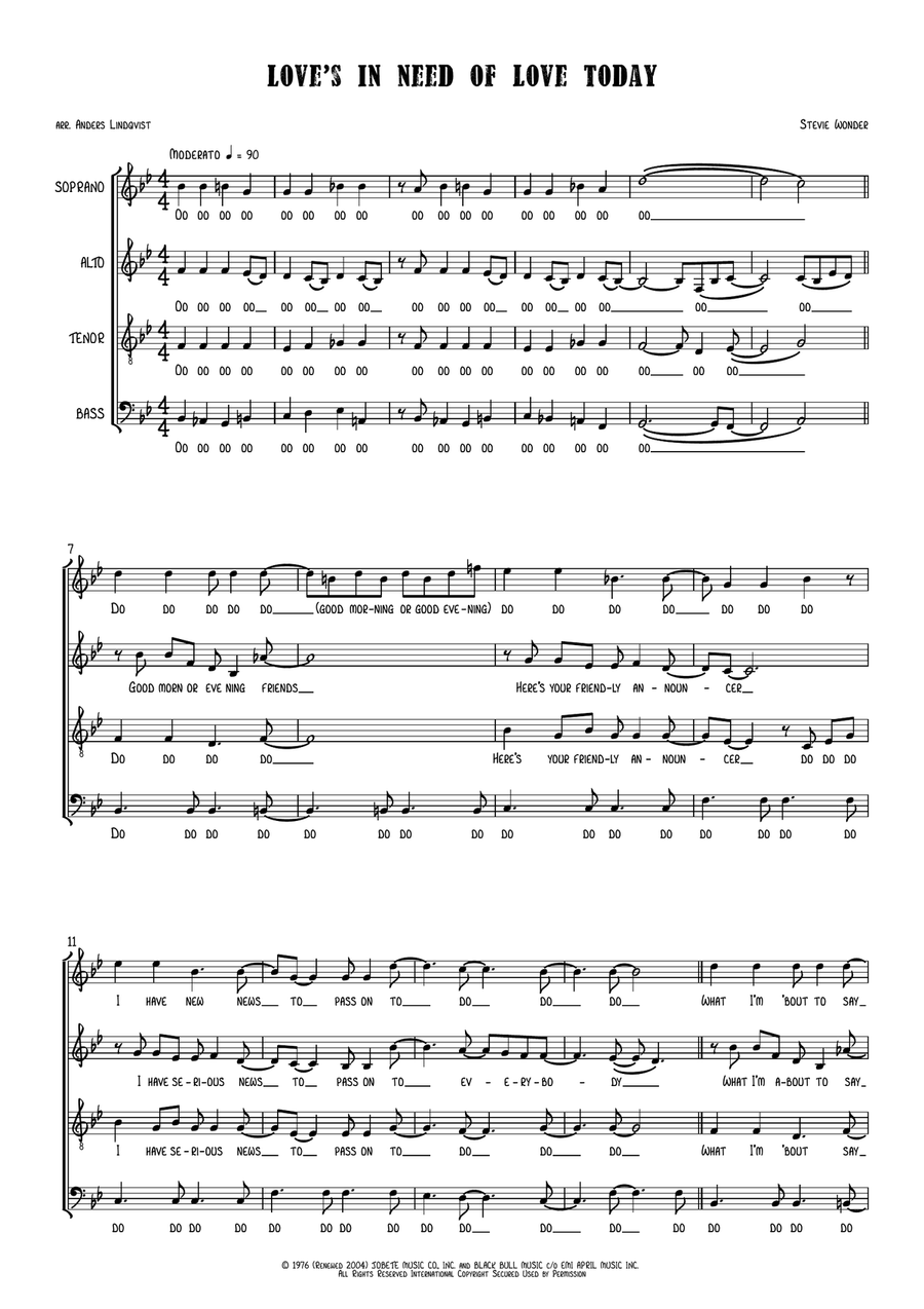Love's In Need Of Love Today 4-Part scores gallery preview page 1
