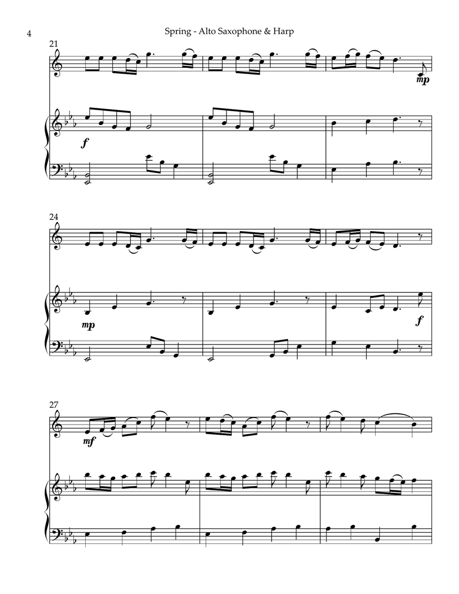 Spring (La Primavera), Duet for Eb Alto Saxophone & Harp Alto Saxophone scores gallery preview page 4
