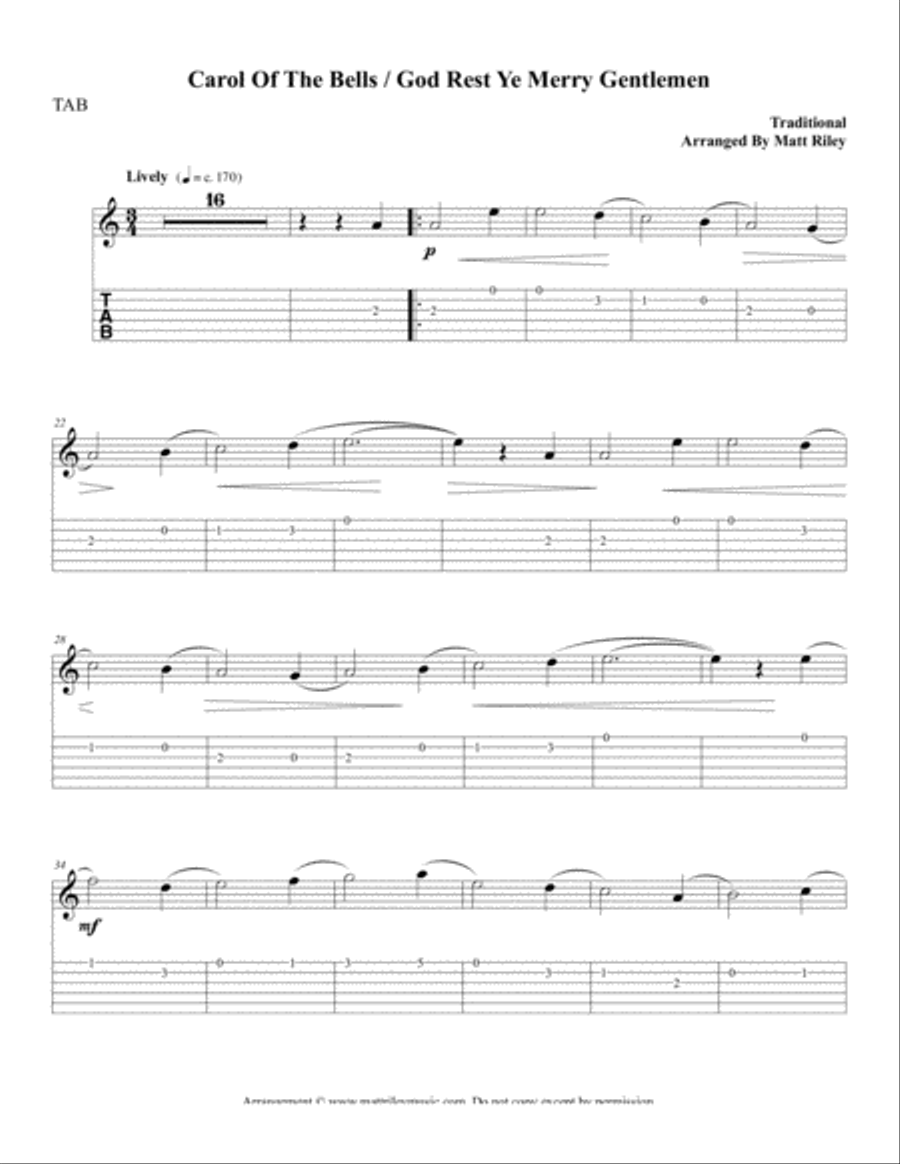 Carol of the Bells / God Rest Ye Merry Gentlemen – Guitar Carol of the Bells / God Rest Ye Merry Gentlemen – Guitar Guitar scores gallery preview page 5