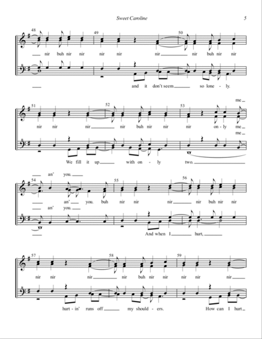 Sweet Caroline (arr. Dylan Oxford & A Mighty Wind) SSAA scores gallery preview page 5