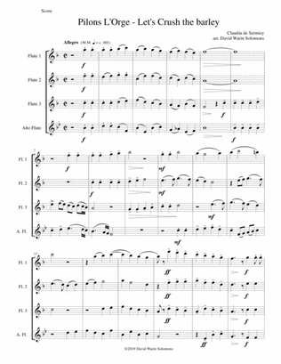 Book cover for Pilons l'orge (Let's crush the barley) arranged for flute quartet (3 flutes and 1 alto flute)