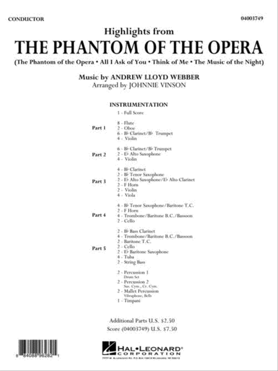 Highlights from The Phantom of the Opera Concert Band scores gallery preview page 3