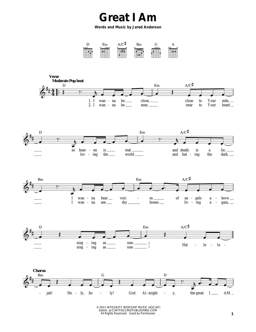 Great I Am Easy Guitar scores gallery preview page 1