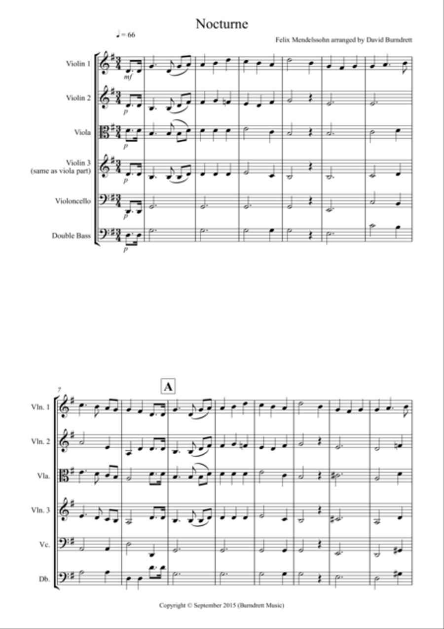 Nocturne (from A Midsummer Night's Dream) for String Orchestra String Quartet scores gallery preview page 1
