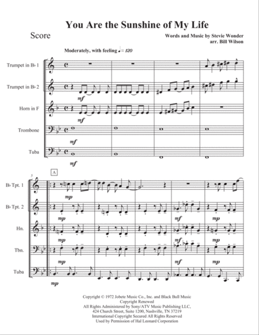 You Are The Sunshine Of My Life Brass Quintet scores gallery preview page 2