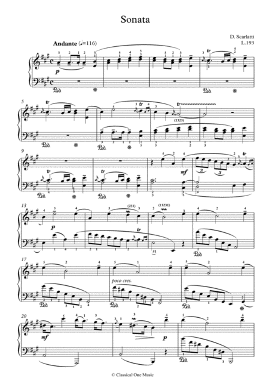 Scarlatti-Sonata in A-Major L.193 K.499(piano) Piano Solo scores gallery preview page 2