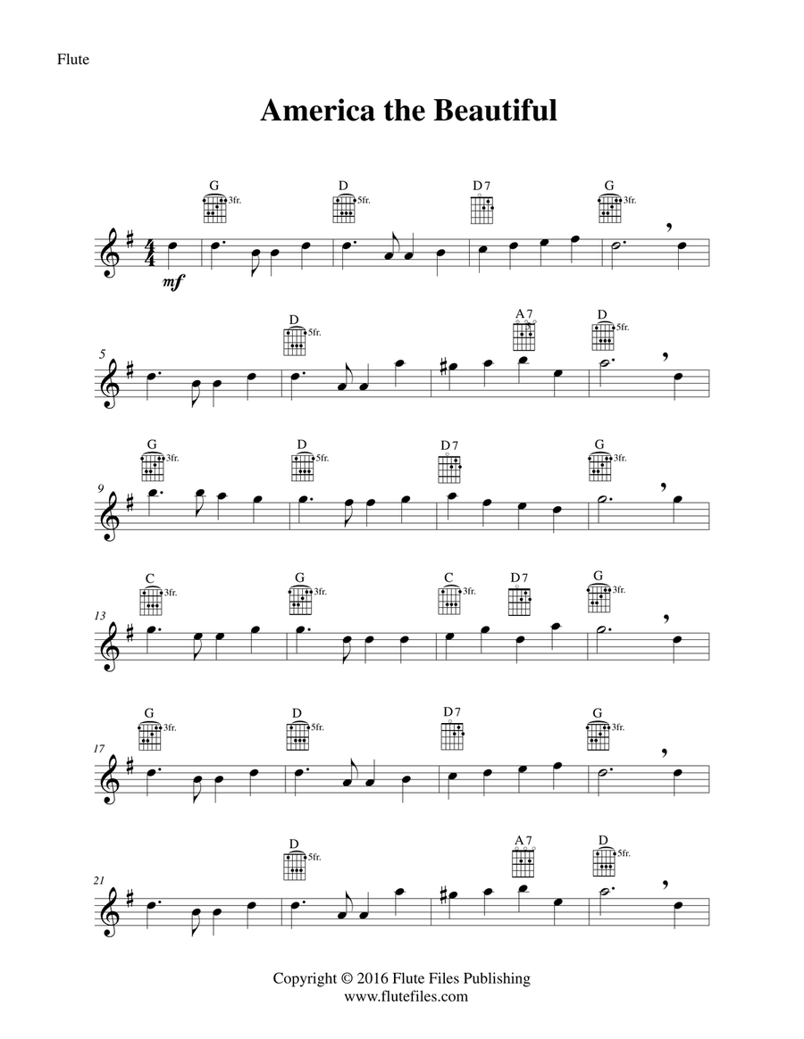 America the Beautiful - Flute Solo with Guitar Chords Chamber Music scores gallery preview page 3