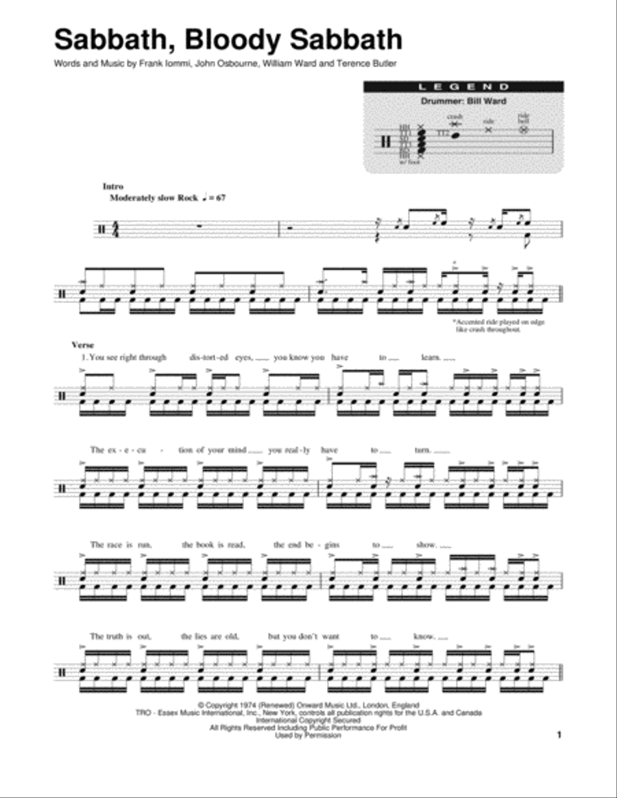 Sabbath, Bloody Sabbath Drum Set scores gallery preview page 1