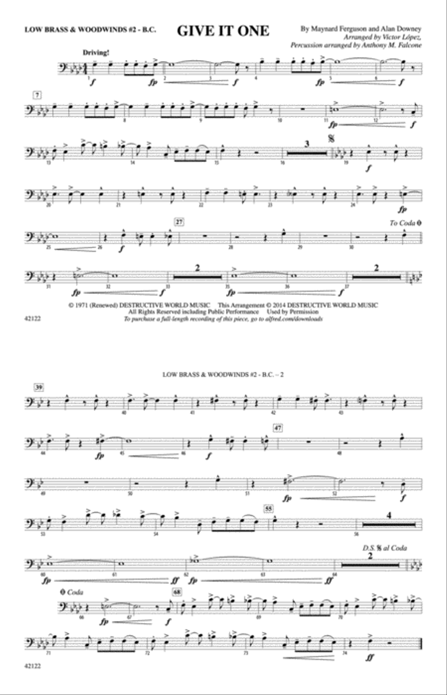 Give It One: Low Brass & Woodwinds #2 - Bass Clef Marching Band scores gallery preview page 1