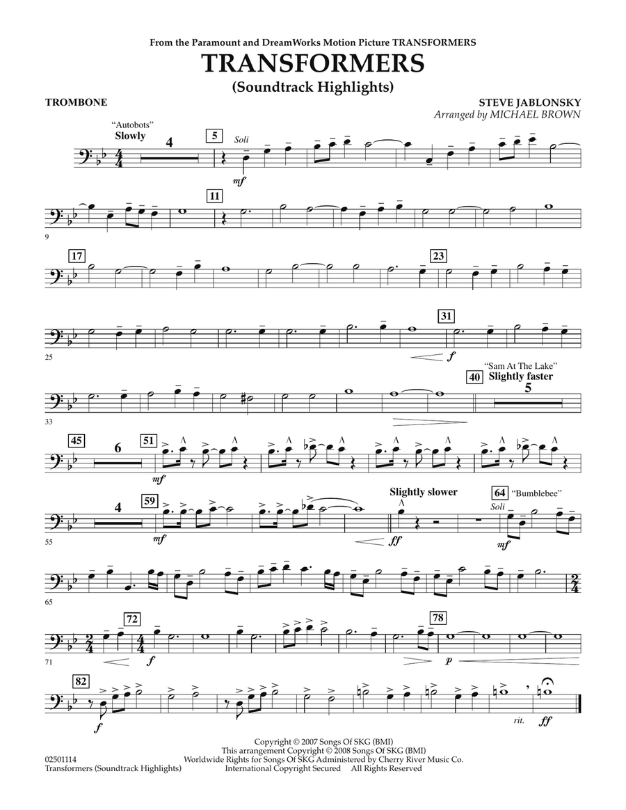 Transformers Soundtrack Highlights - Trombone Concert Band scores gallery preview page 1