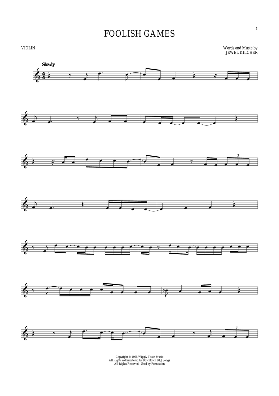 Foolish Games Violin Solo scores gallery preview page 1