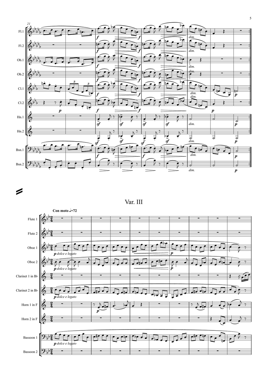Brahms: Variations on a Theme by Haydn (St. Anthony Chorale) Op.56a (Theme & Variations 1-8) Woodwind Quintet scores gallery preview page 5