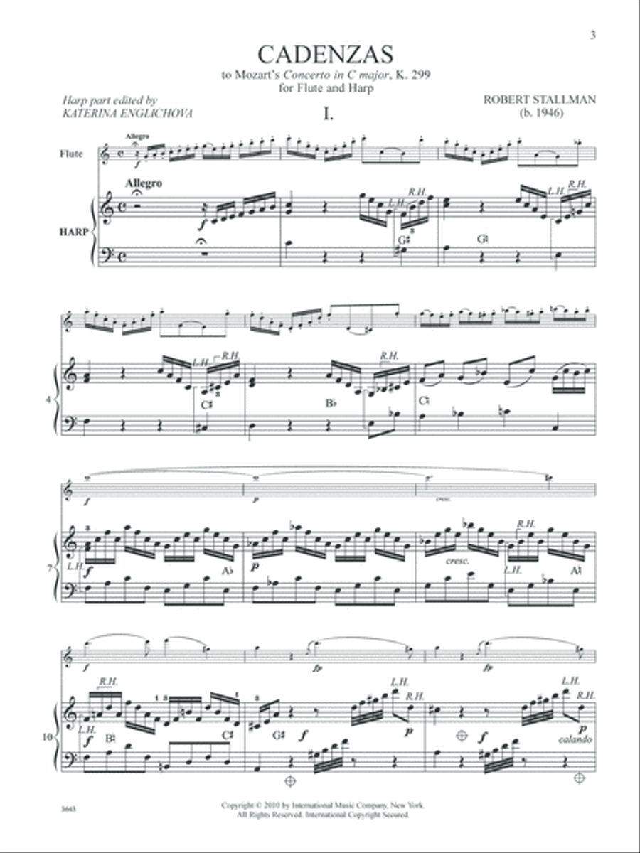 Cadenzas To Mozart'S Concerto In C Major, K. 299 For Flute And Harp