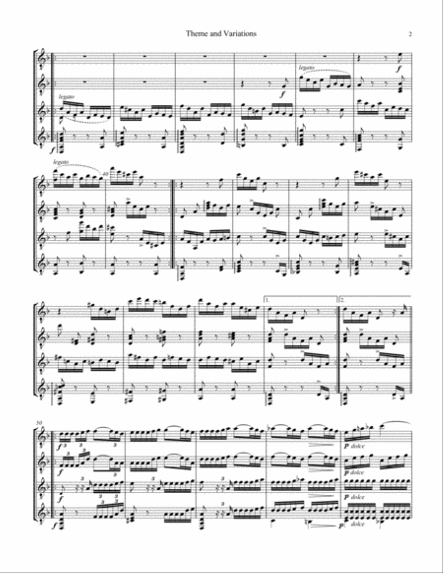 Andante Op. 18 Theme and Variations for guitar quartet Guitar Ensemble scores gallery preview page 3
