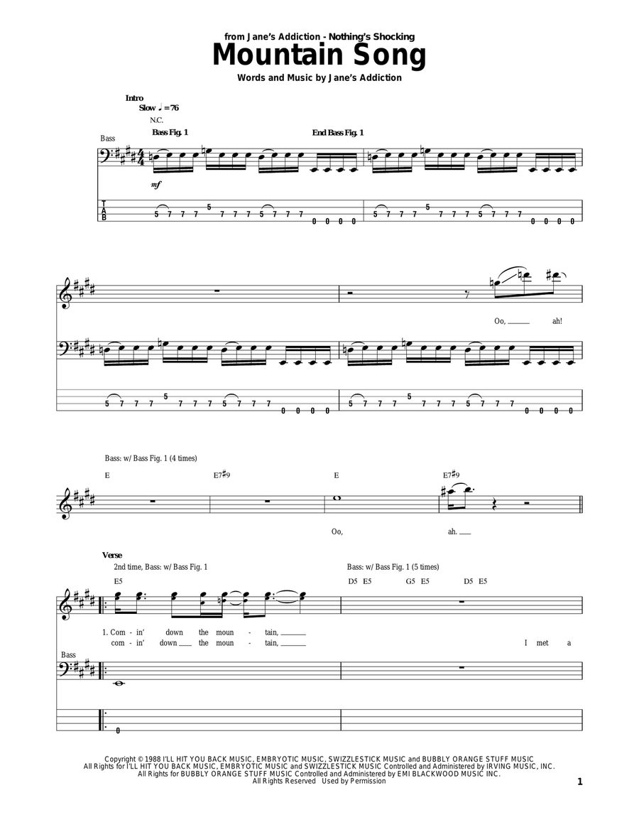 Mountain Song Bass Guitar Tablature scores gallery preview page 1