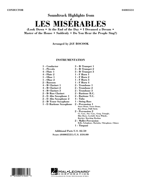 Soundtrack Highlights from Les Miserables - Conductor Score (Full Score)