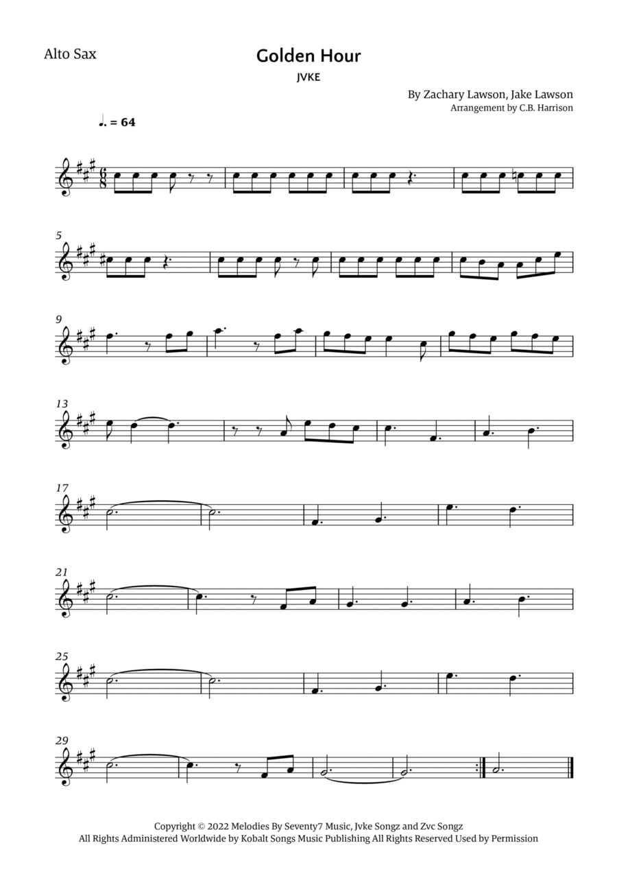 Golden Hour Golden Hour Alto Saxophone scores gallery preview page 1