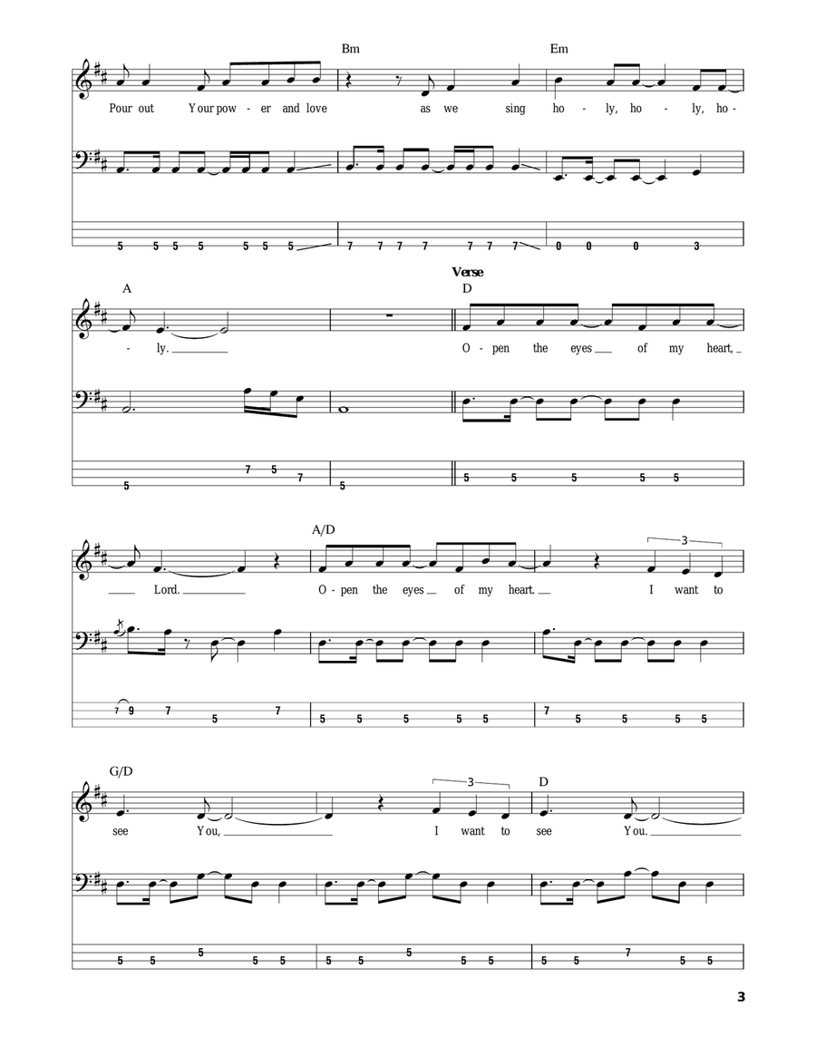Open The Eyes Of My Heart Bass Guitar Tablature scores gallery preview page 3