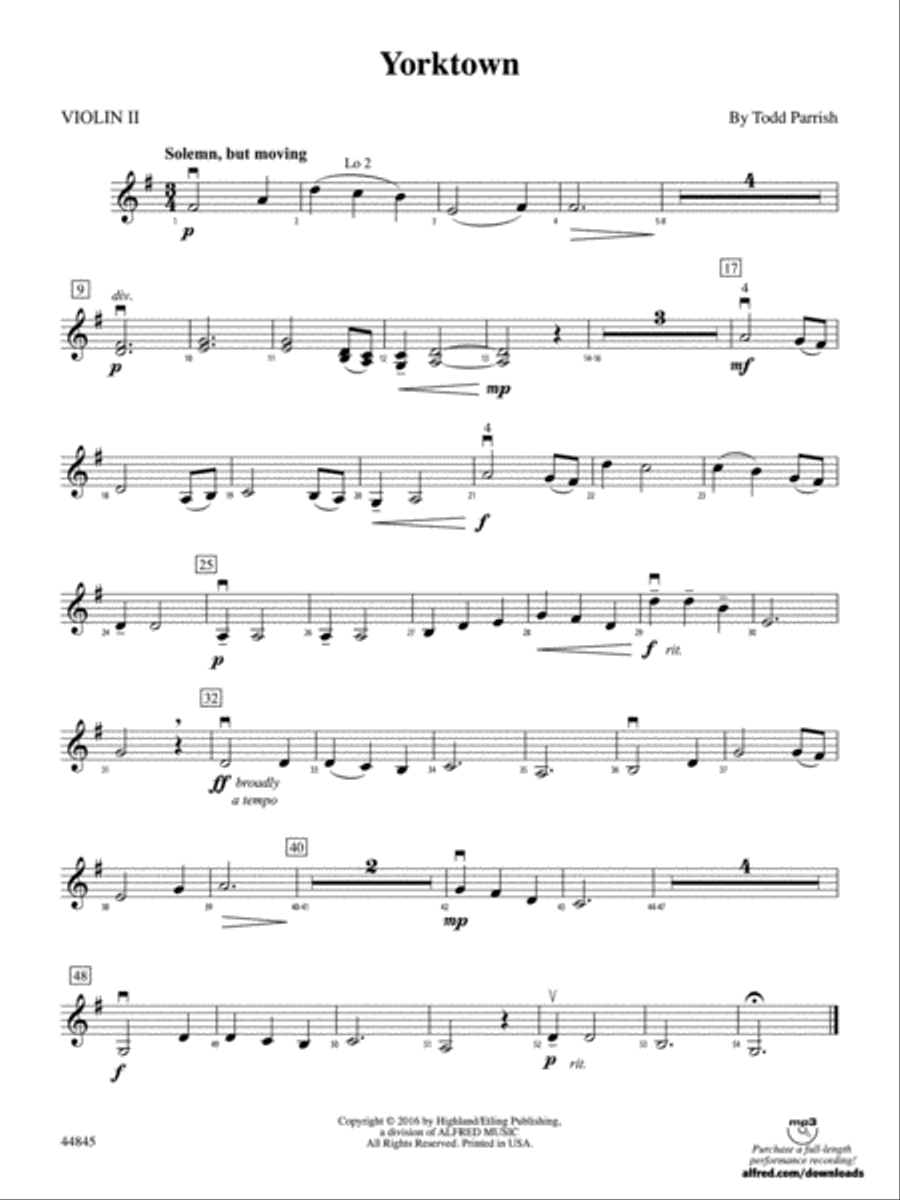 Yorktown: 2nd Violin String Orchestra scores gallery preview page 1