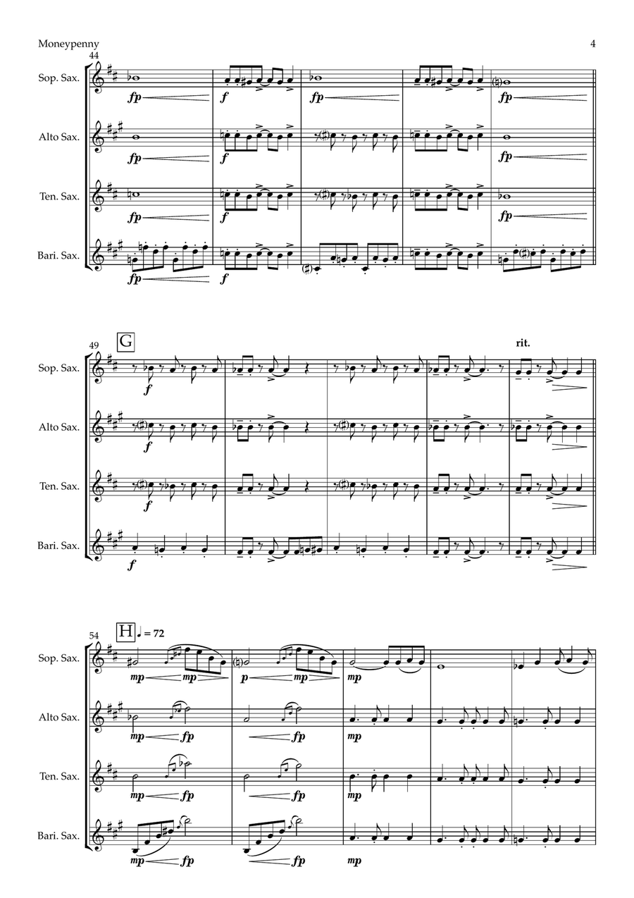 Moneypenny - Capricious Cat from The Cat Suite (saxophone quartet - SATB) Saxophone Quartet scores gallery preview page 4