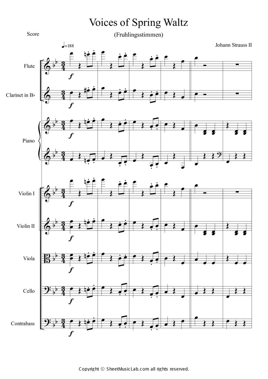 Voice of Spring Waltz Orchestra scores gallery preview page 1
