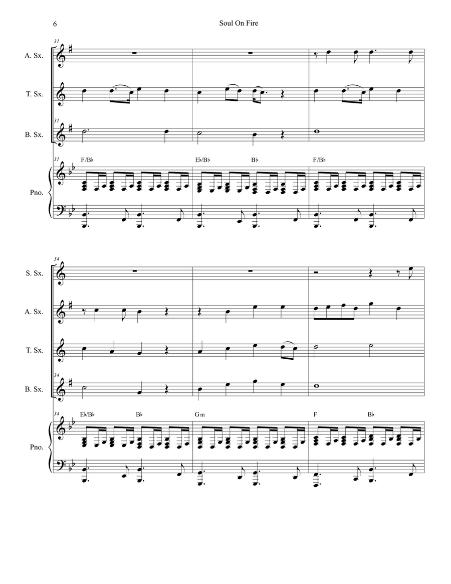 Soul On Fire Saxophone Quartet scores gallery preview page 6