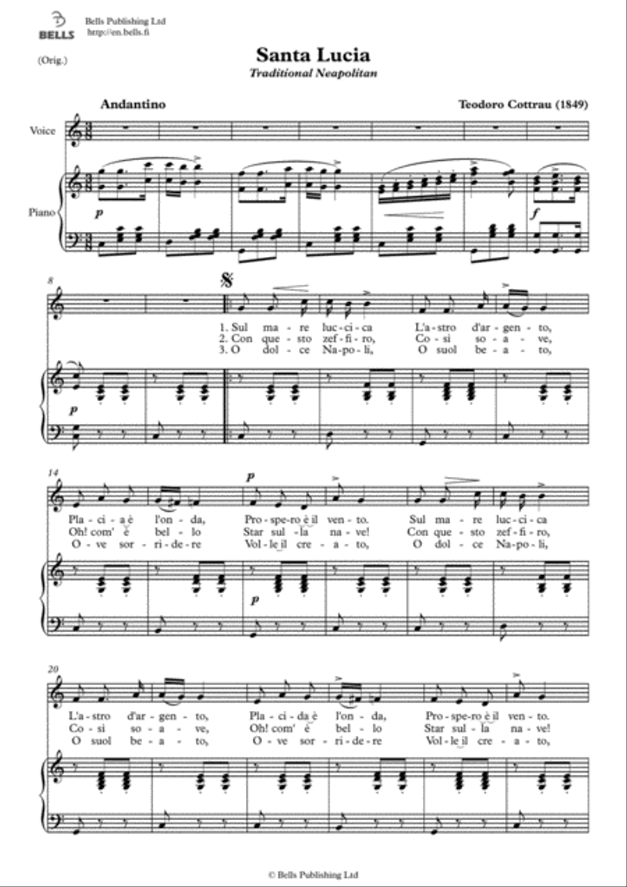 Santa Lucia (Original key. C Major) Voice Solo scores gallery preview page 1