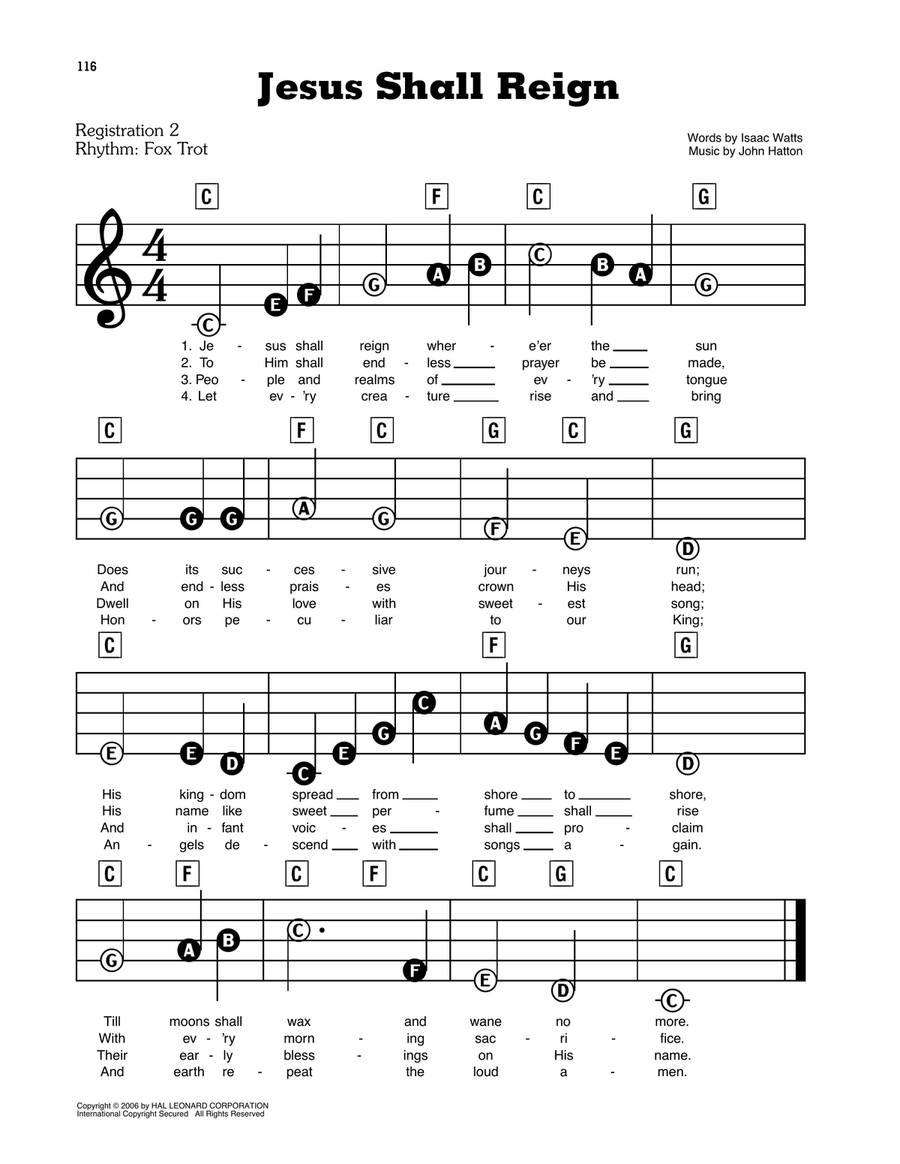 Jesus Shall Reign Electronic Keyboard scores gallery preview page 1