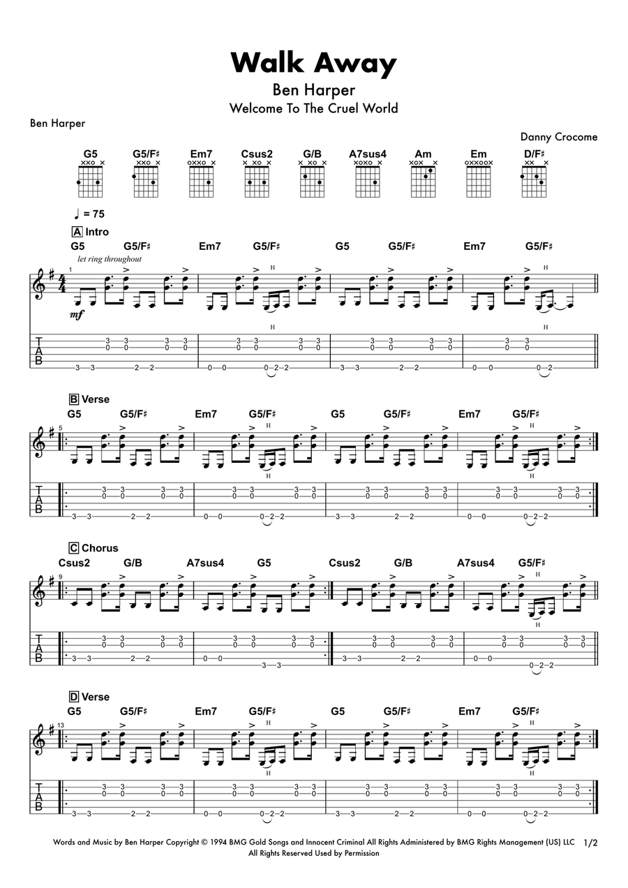 Walk Away Acoustic Guitar scores gallery preview page 1