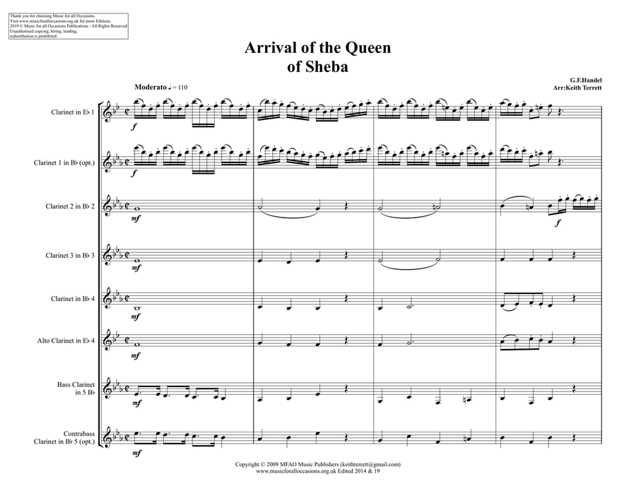 The Arrival of the Queen of Sheba for Clarinet Ensemble Woodwind Ensemble scores gallery preview page 2