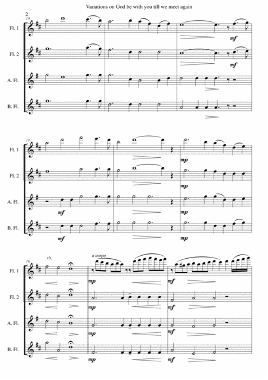 Variations on God be with you till we meet again for flute quartet Flute Quartet scores gallery preview page 2