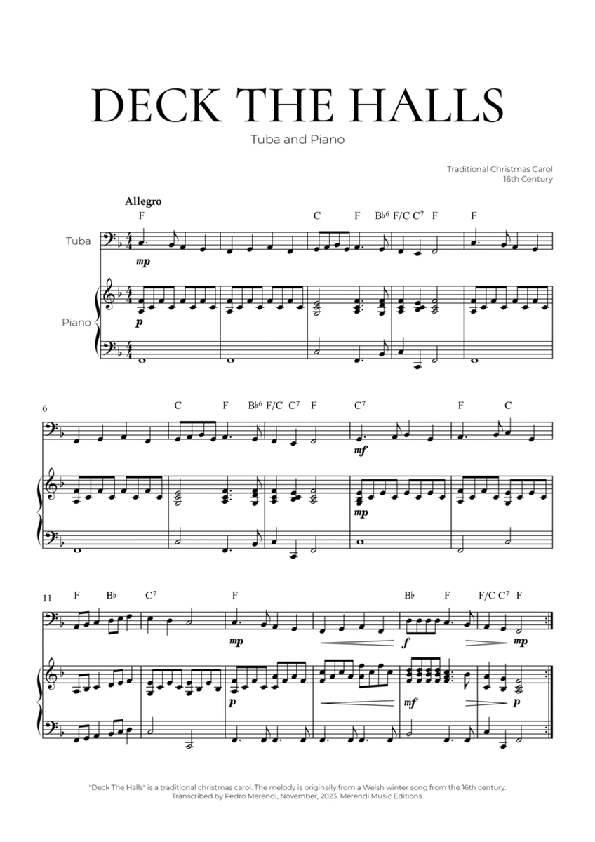 Deck The Halls (Tuba and Piano) - Christmas Carol image number null