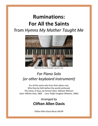 Book cover for Ruminations on SINE NOMINE (For all the Saints) arranged for solo piano) by Clifton Davis, ASCAP