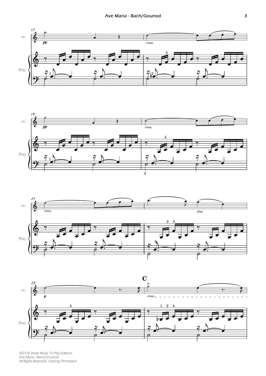 Ave Maria by Bach/Gounod - Violin and Piano (Full Score and Parts) Violin Solo scores gallery preview page 4