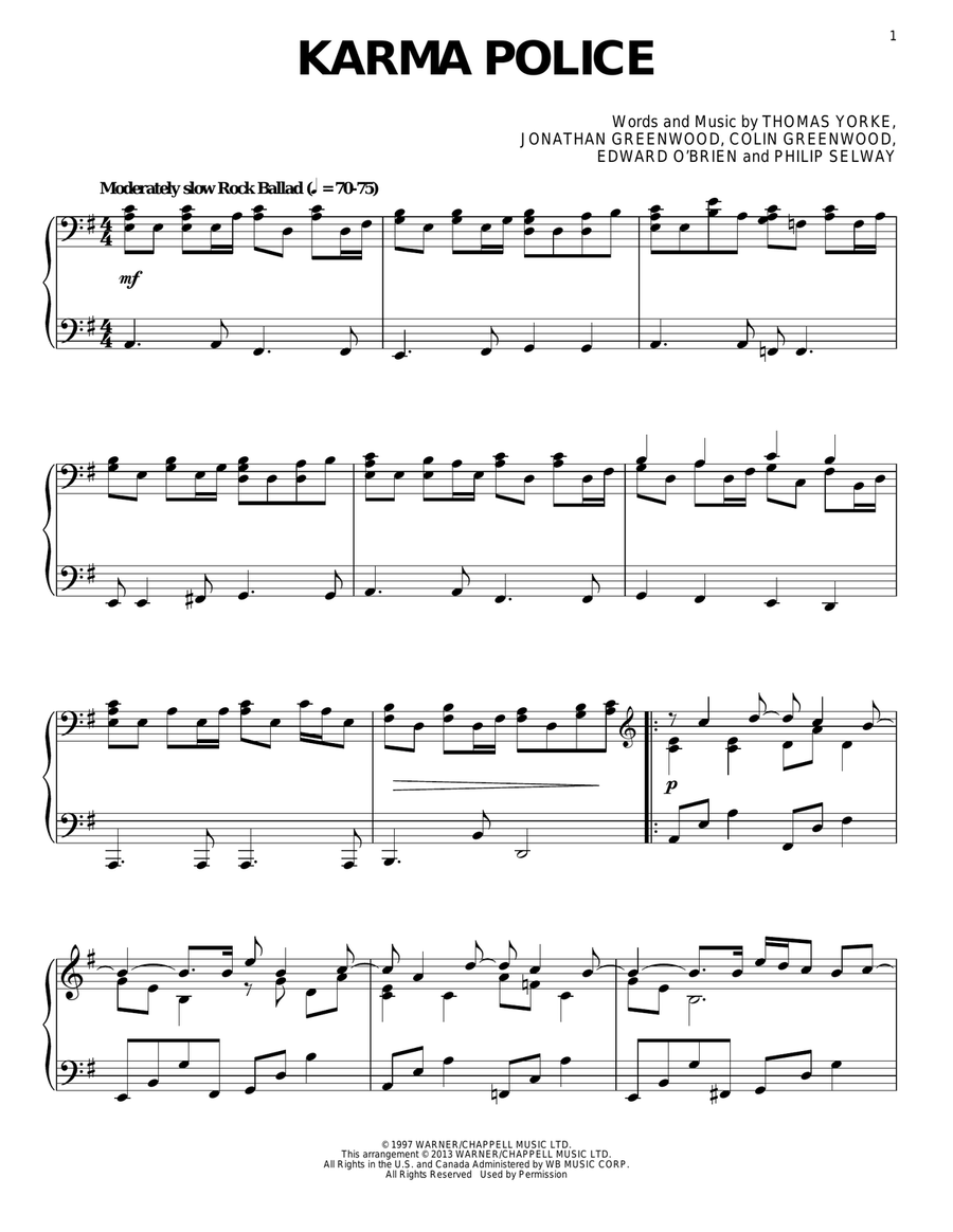 Karma Police Piano Solo scores gallery preview page 1