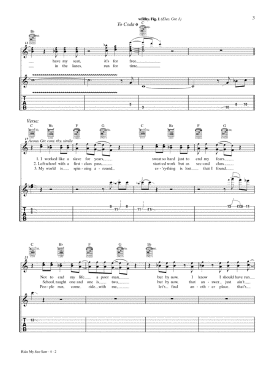 Ride My See-Saw Guitar Tablature scores gallery preview page 2