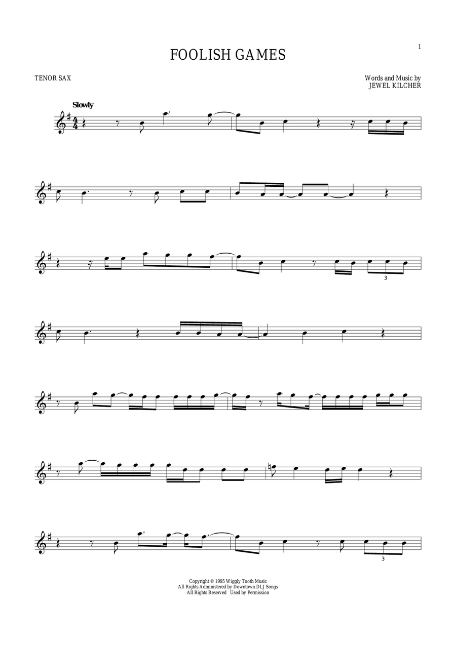 Foolish Games Foolish Games Tenor Saxophone scores gallery preview page 1