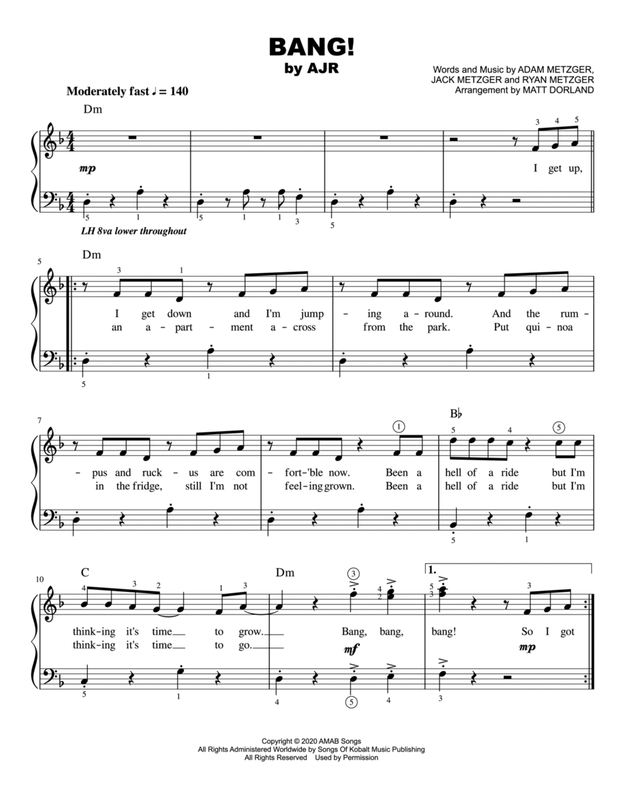 Bang! Easy Piano scores gallery preview page 1