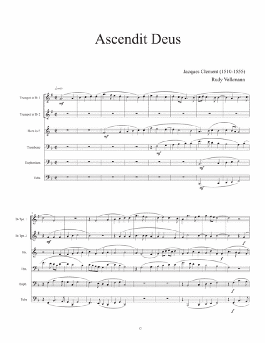 Ascendit Deus - Jacques Clement - Arr. for Brass Sextet or Brass Choir image number null