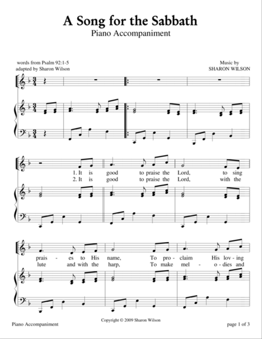 A Song for the Sabbath - Psalm 92 (Sabbath Celebration) Voice scores gallery preview page 3