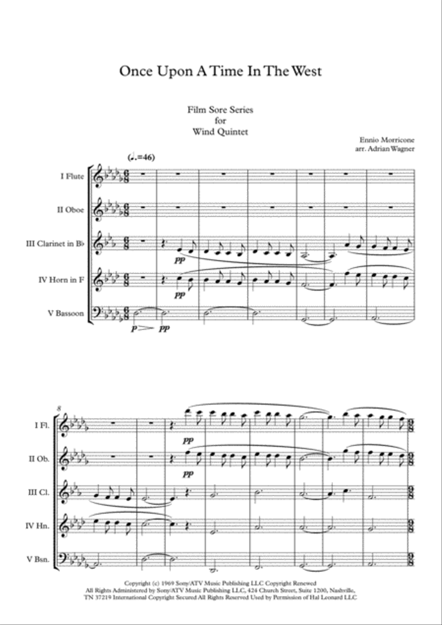 Once Upon A Time In The West from the Paramount Picture ONCE UPON A TIME IN THE WEST Woodwind Quintet scores gallery preview page 3