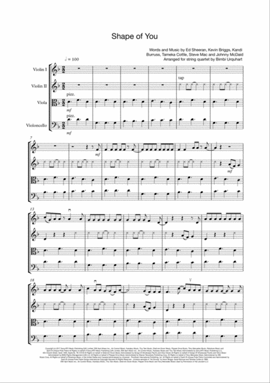 Shape Of You String Quartet scores gallery preview page 1