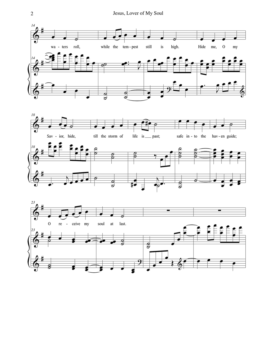 Jesus, Lover of My Soul (ABERYSTWYTH), High Voice, arr. Brenda Portman High Voice scores gallery preview page 2