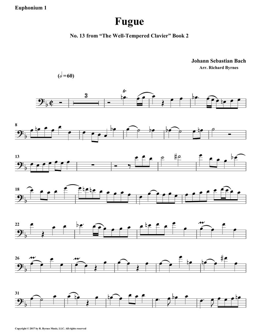 Fugue 13 from Well-Tempered Clavier, Book 2 (Euphonium-Tuba Quartet) Brass Quartet scores gallery preview page 6