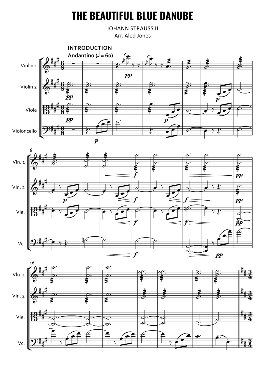 The Beautiful Blue Danube for String Quartet String Quartet scores gallery preview page 1