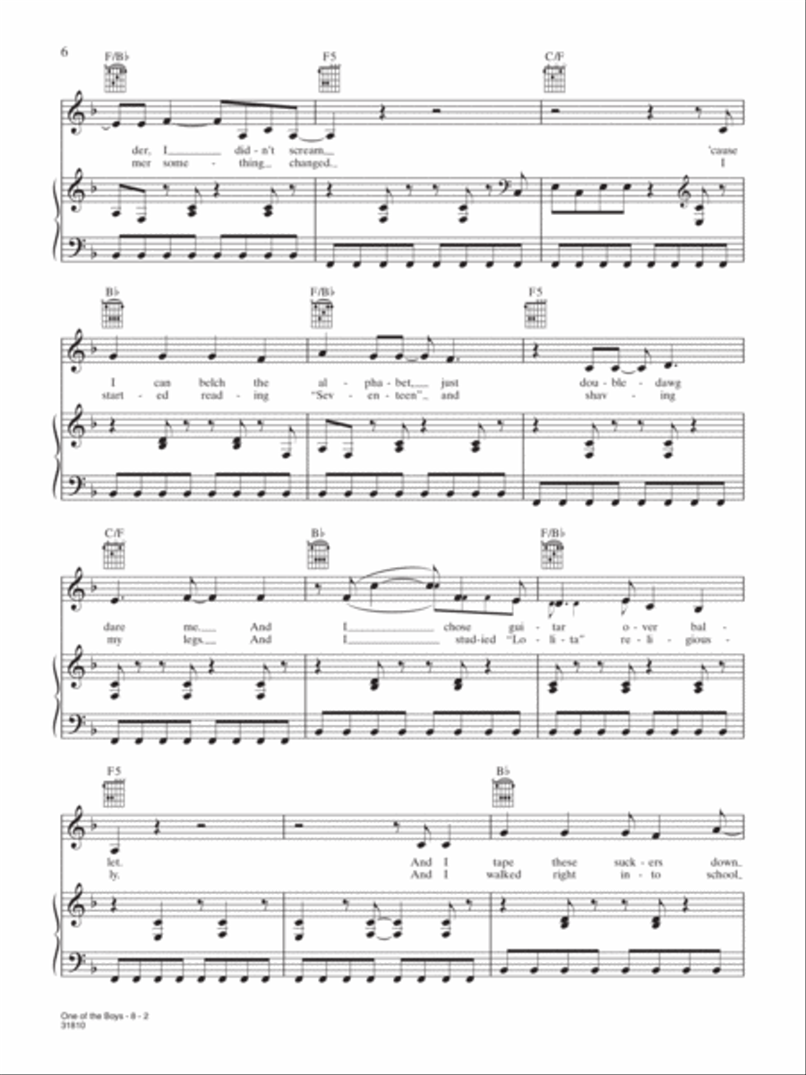 One of the Boys One of the Boys Piano, Vocal, Guitar scores gallery preview page 2