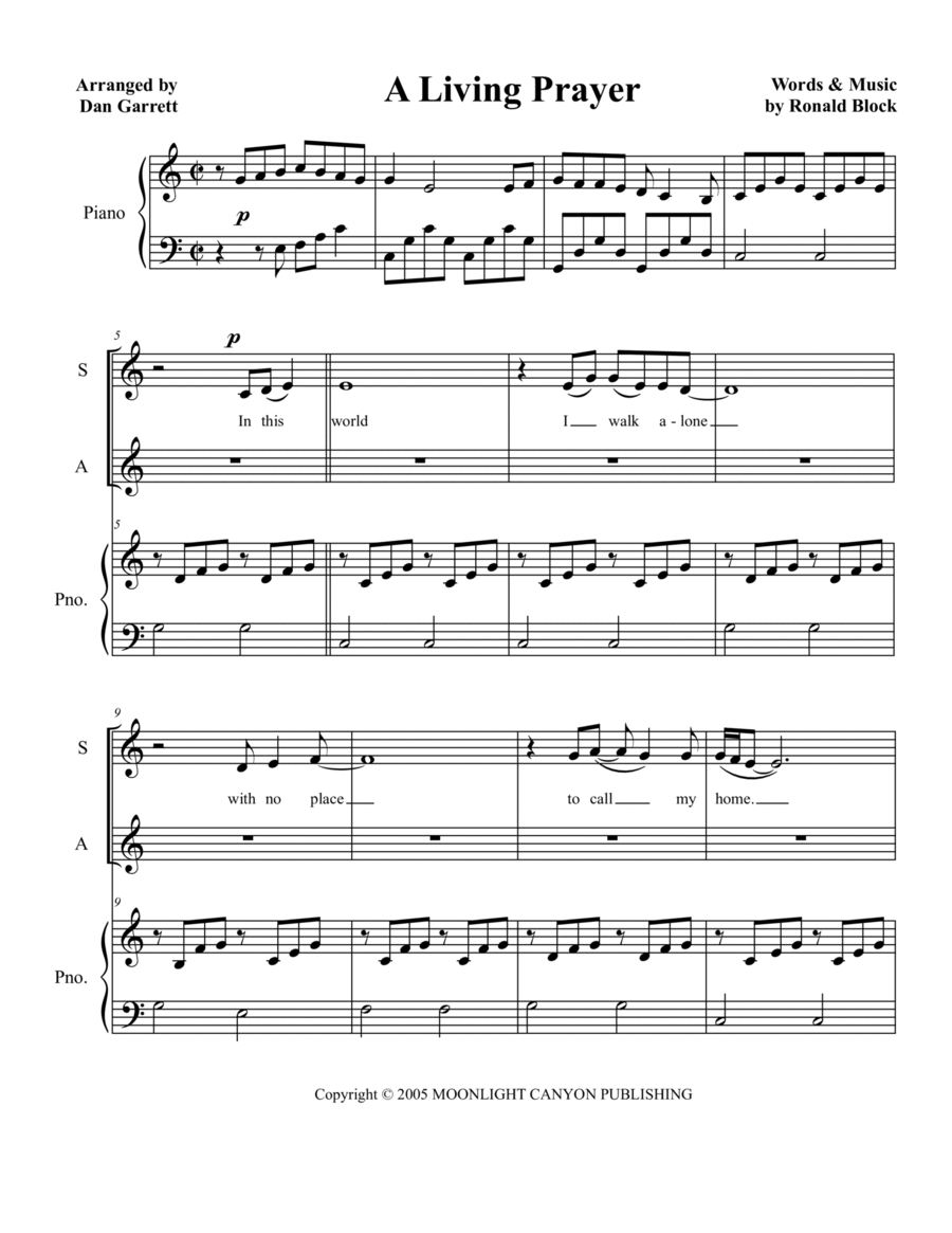 A Living Prayer Alto Voice scores gallery preview page 1